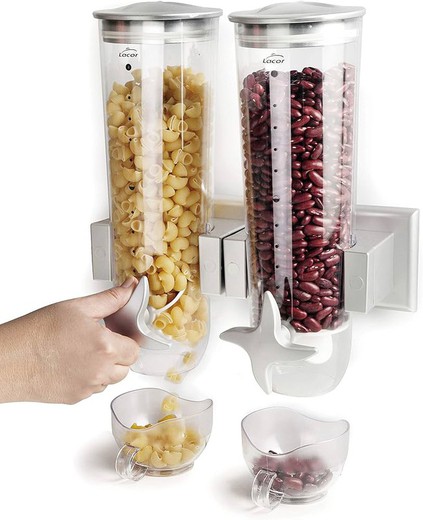 Dispensador de cereales doble para pared