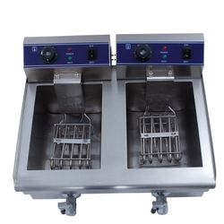 Freidora eléctrica 10 + 10 litros. Dos senos. Con grifo