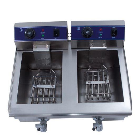 Freidora eléctrica 10 + 10 litros. Dos senos. Con grifo