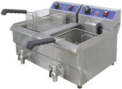 Freidora eléctrica 10 + 10 litros. Dos senos. Con grifo