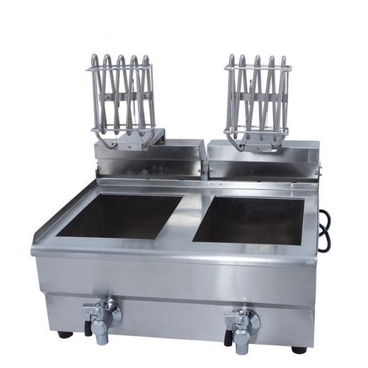 Freidora eléctrica 10 + 10 litros. Dos senos. Con grifo