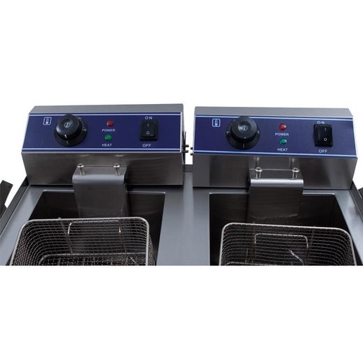 Freidora eléctrica 10 + 10 litros. Dos senos. Con grifo