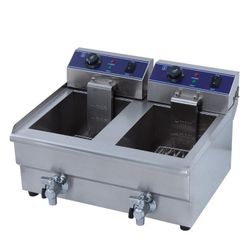 Freidora eléctrica 10 + 10 litros. Dos senos. Con grifo